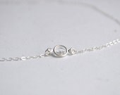 Tiny Pebble Necklace - clear swarovski crystal sterling silver round solitaire dainty - simple everyday jewelry - adencreations