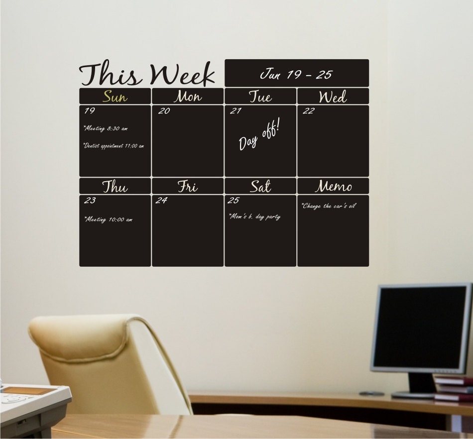Weekly Planner Chalkboard Calendar with Memo - Blackboard Calendar Vinyl Wall Decal