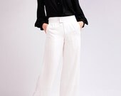 White Linen Cotton Wide Leg Trousers Straight Long Pants