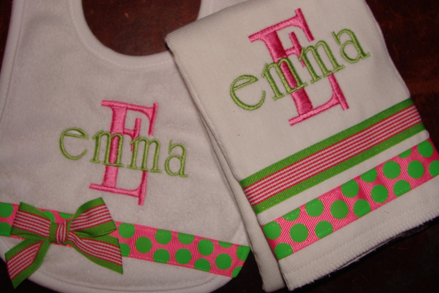 Personalized Bib and Burp cloth set BOY GIRL  Lots of Styles and Colors