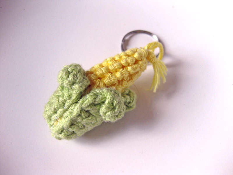 Amigurumi corn on the cob keychain dangle