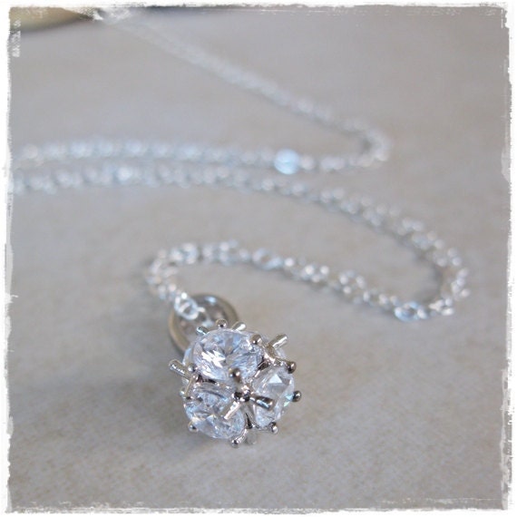 Tiny 8mm Swarovski Set Sparkling Ball Pendant on  Sterling Silver Chain