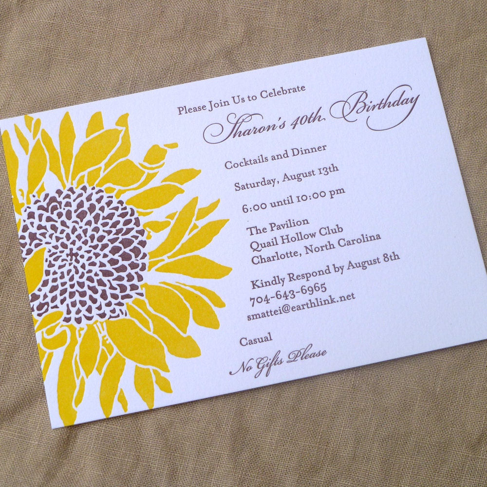 Letterpress Sunflower Invitation Sample