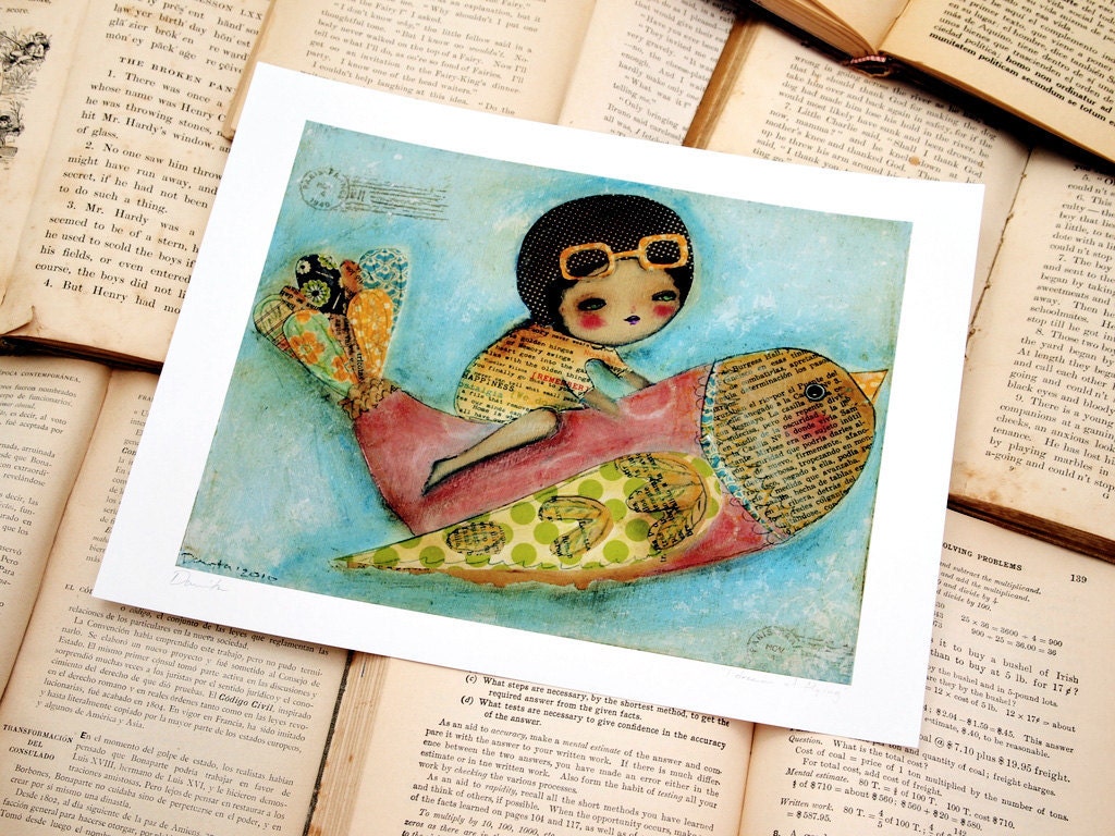 I DREAM OF FLYING - Giclee Reproduction From Original Collage By Danita (7x9 Inches)