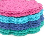 Face Scrubbies Washcloths Cotton Crochet Jewel Tone Collection Set of 8 Handmade Scalloped Edge