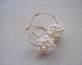Pearl Cluster Gold Filled Hoop Earrings
