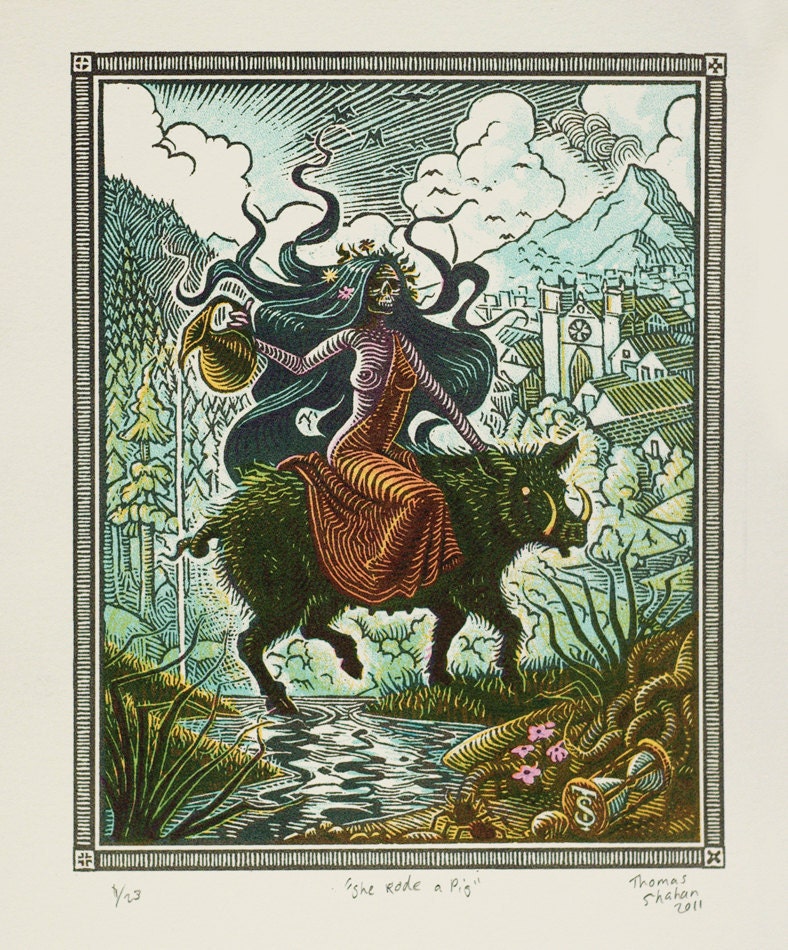 She Rode a Pig - 2011 - Thomas Shahan - 4 Color Serigraph on Paper