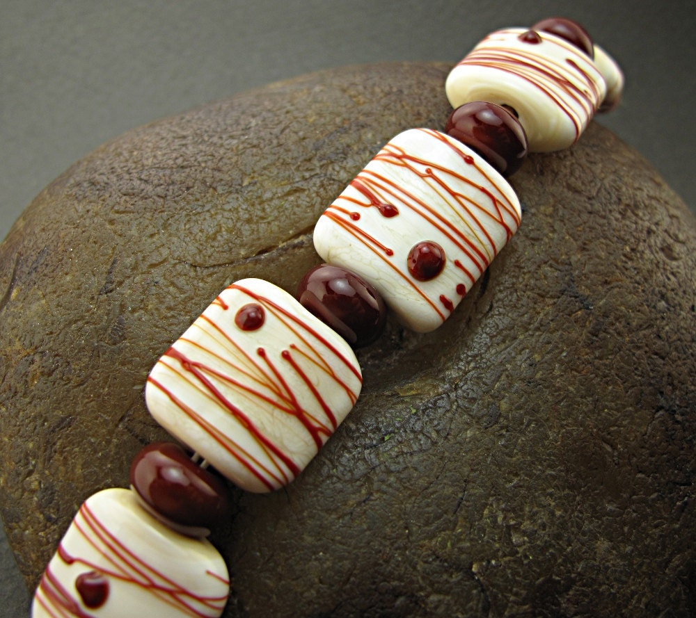 Lampwork Bead Set (9) -Cocoa Trails- Handmade by Andrea Pirkey SRA LE