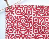 Moroccan Tile Tea Towel Cherry Red on Organic Cotton