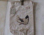 Textile art, antique canvas pouch, Dove