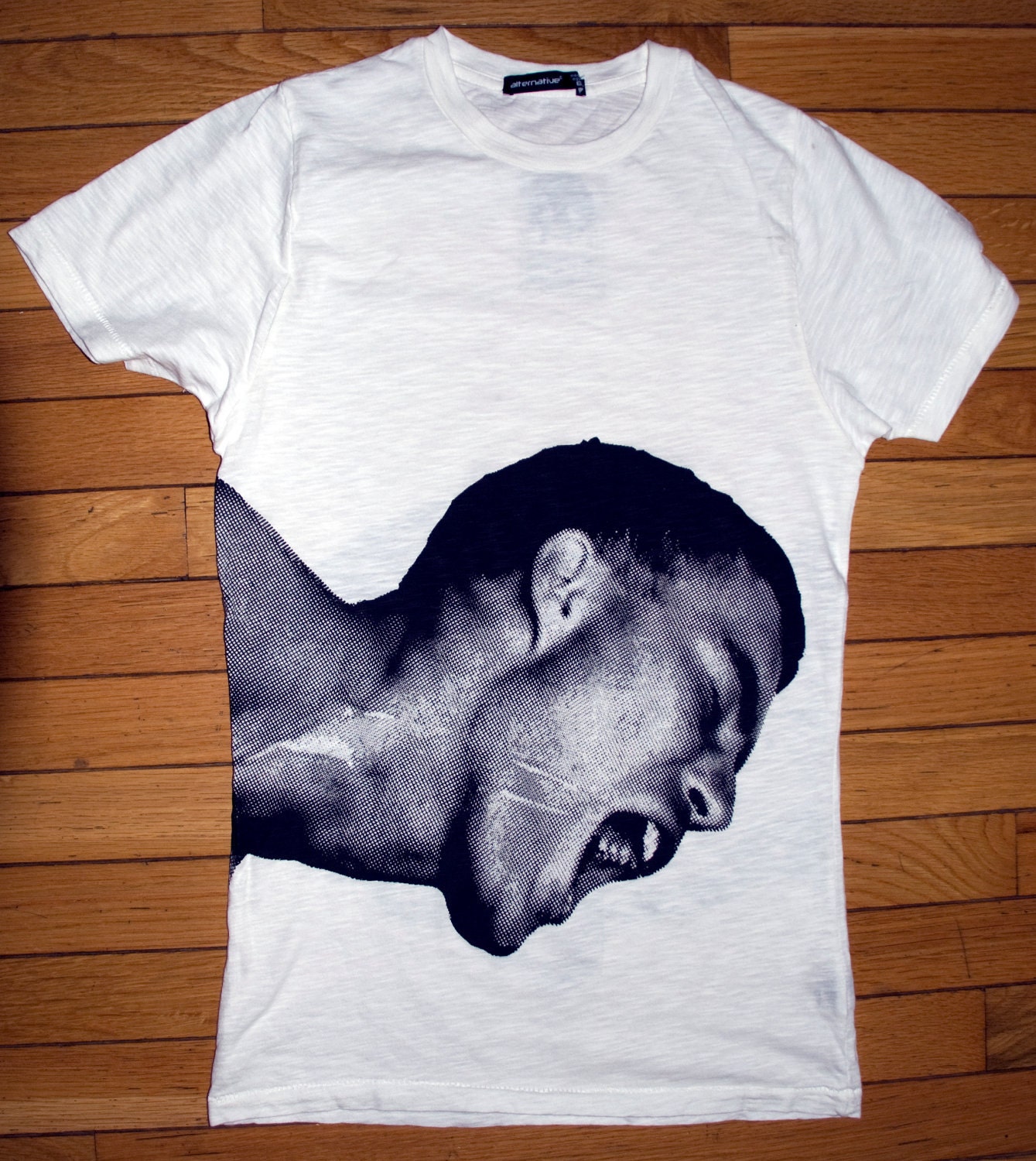 White tee with red or black silkscreen image on the front and back SIZE SMALL