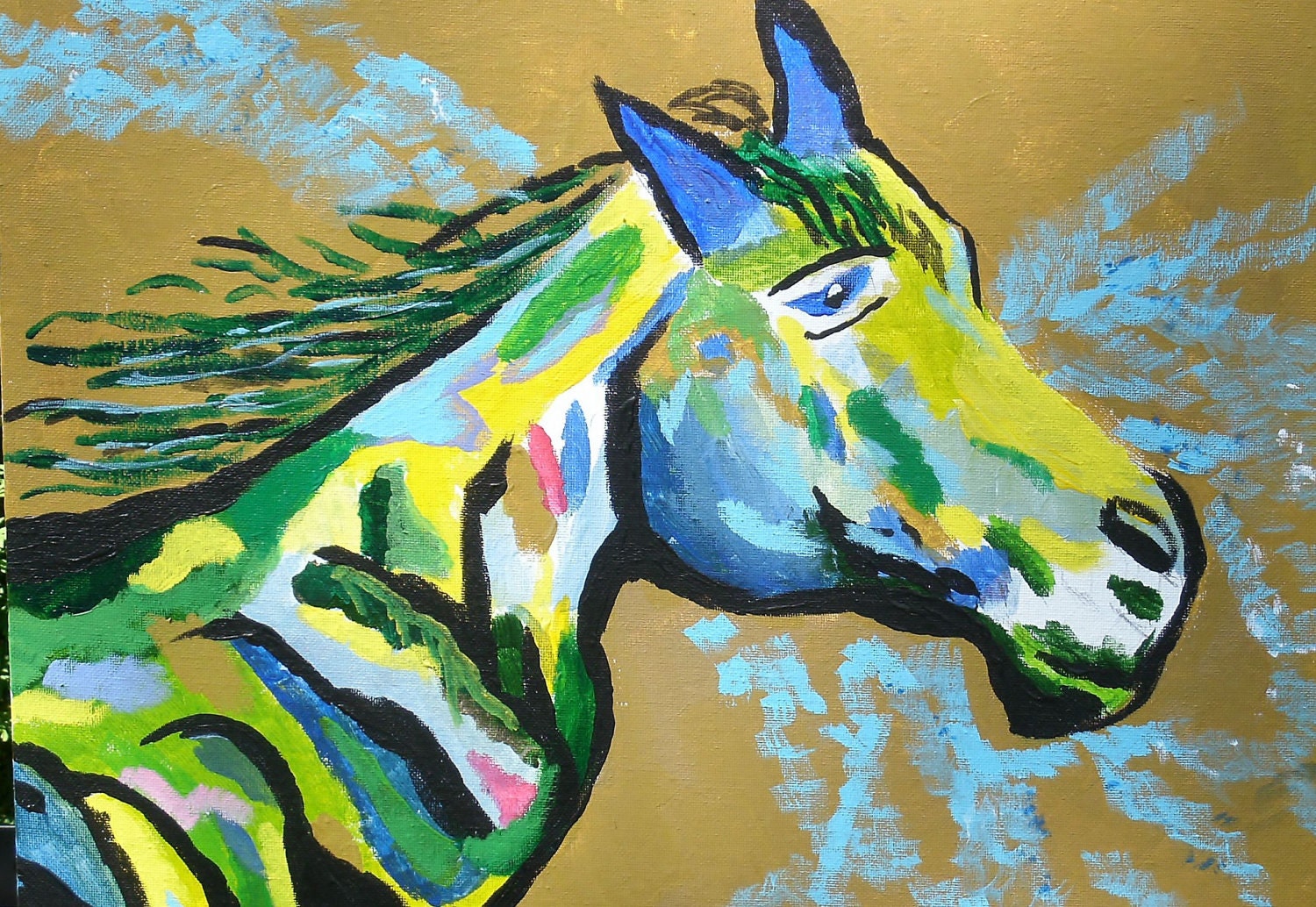 An Abstract scrylic painting of a horse 12X16 inches canvas board