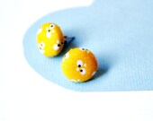 Buy 3 get 4th free - yellow, black and white button earrings