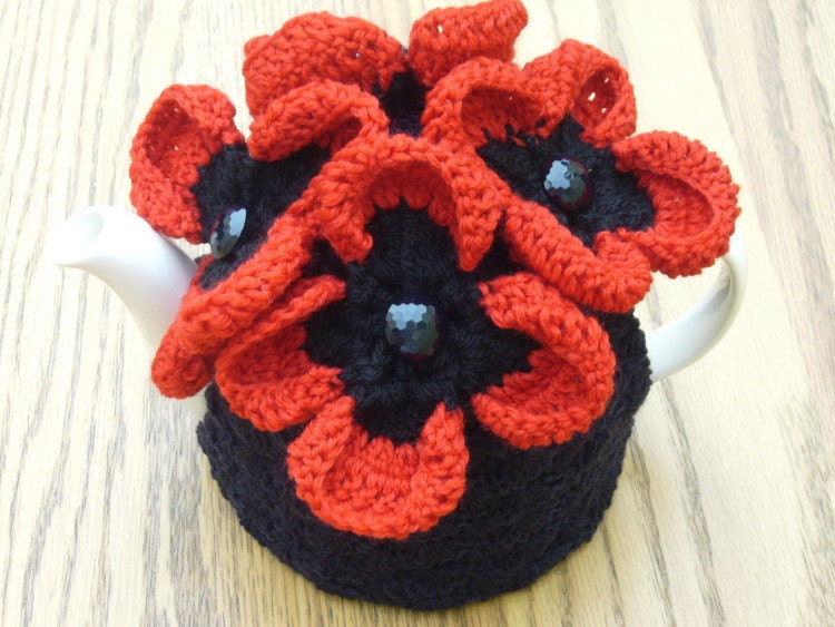 4-6 Cup Crochet Tea Cosy/ Tea Cozy/ Cosy/ Cozy  Poppies (Made to order)