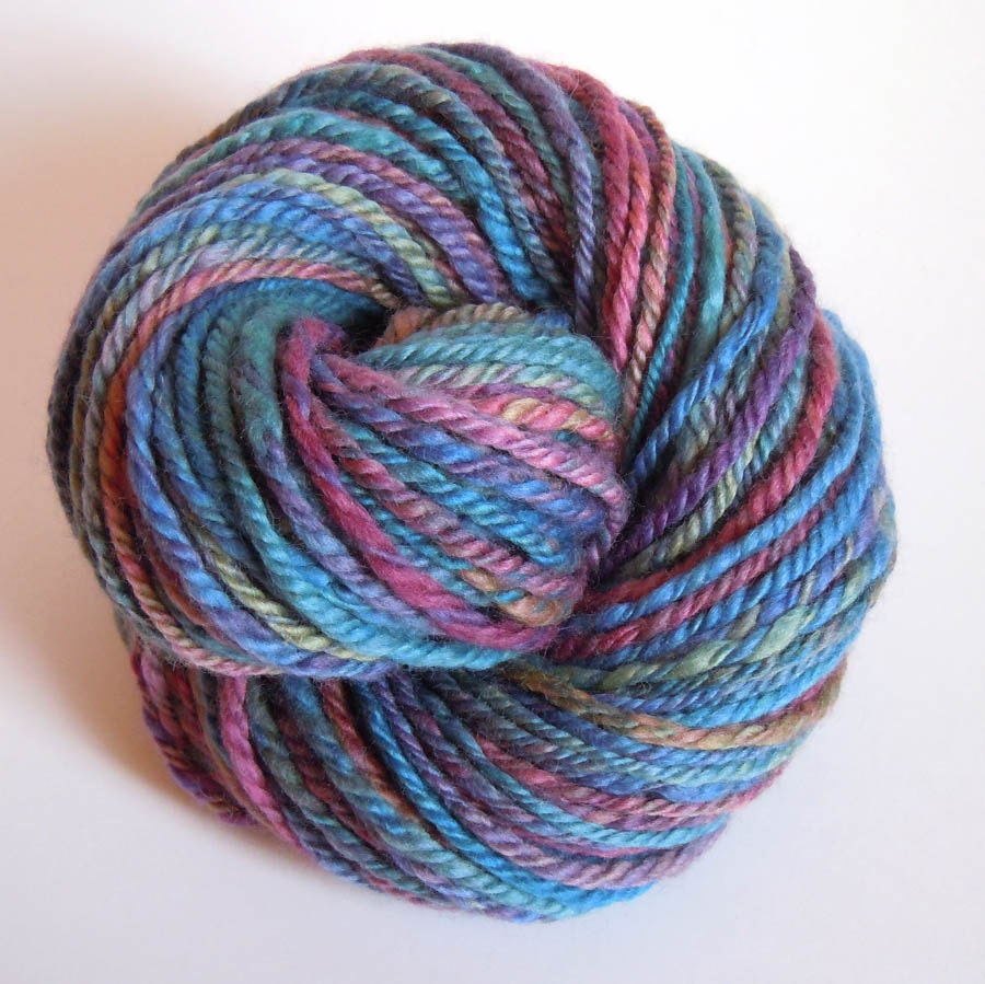 Rainbow Handspun Hand dyed chain plied BFL yarn 112g