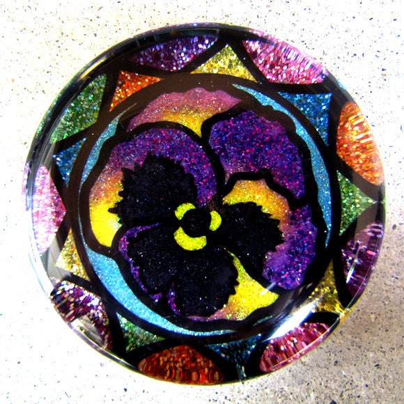 Glitter Pansy Paperweight