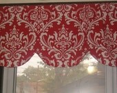 Scallop window curtain valance, Red and white damask, made to order
