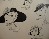 20's Fashion Drawing Hat Veil Folk Art Outsider Painting