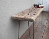 Modern Reclaimed Upcycle Rustic Wood Plank Bench with Vintage Eames Style Hairpin Legs