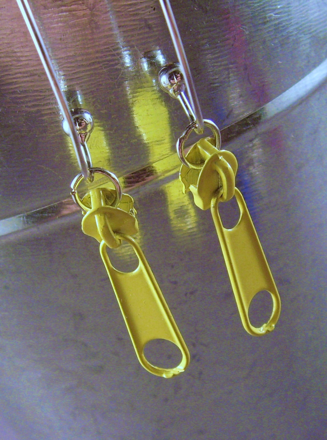 Yellow Zipper Earrings OOAK
