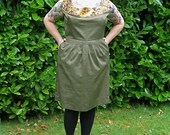 Nifty Dress - plus size - olive drab with vintage barkcloth yoke - 48B-40W-51H