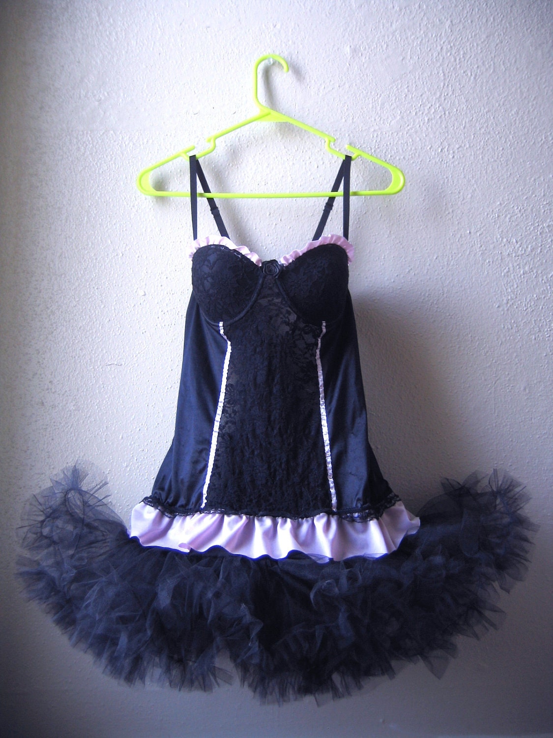 Gothic Lolita Up-cycled Vintage Tutu Dress, Pink, Black, Lace, Chiffon, Tulle, Pettiskirt, Small Medium, by September Carolan on Etsy