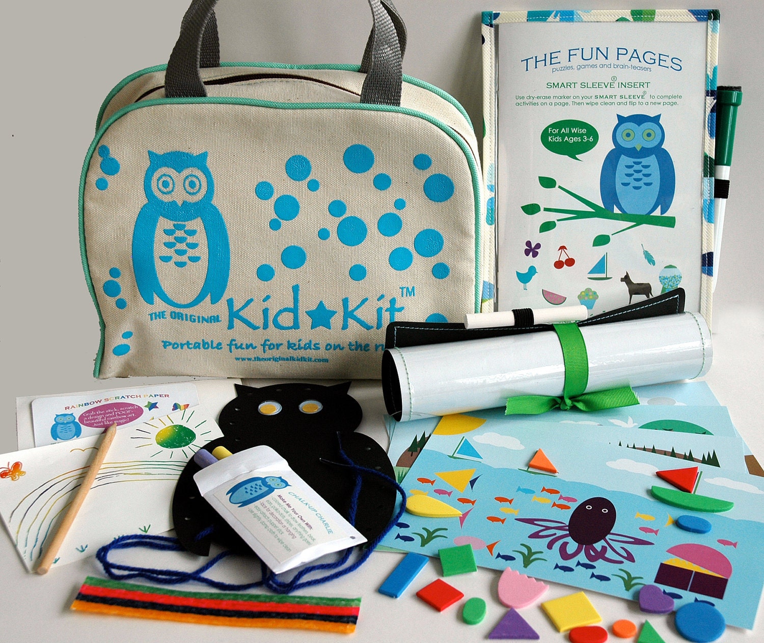 SPECIAL OFFER, Extra Activity Booklet w/ Purchase of The Original KidKit , Children's Reusable Travel/Activity Kit, 6 Activities in Owl Bag