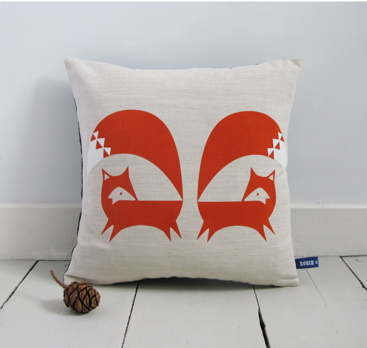 Hand Screen Printed Fox Cushion in Burnt Orange