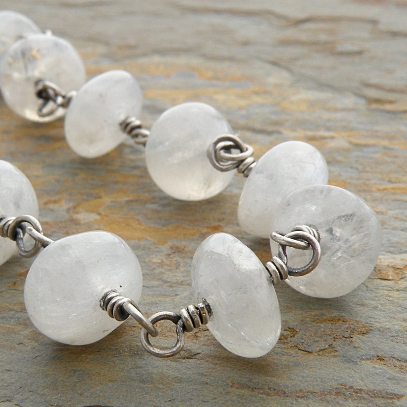 White Bracelet, Gemstone, Rainbow Moonstone, Sterling Silver