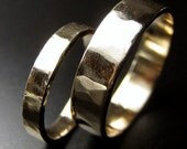 Recycled Hand Forged 14kt Yellow Gold Ring Band Set Hammered Finish