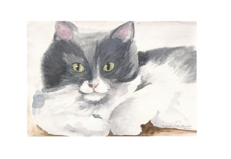 Kasumi Up Close, 8" x 10" Print of Watercolor painting of our Grey Cat