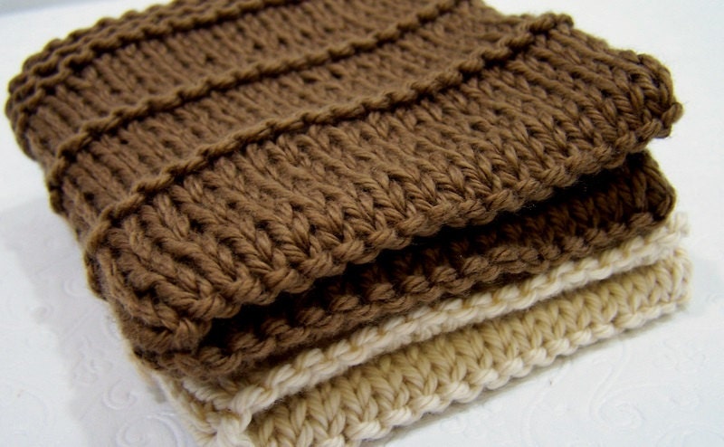 Cotton Spa Face Cloths Washcloths in Cafe Au Lait and Ecru