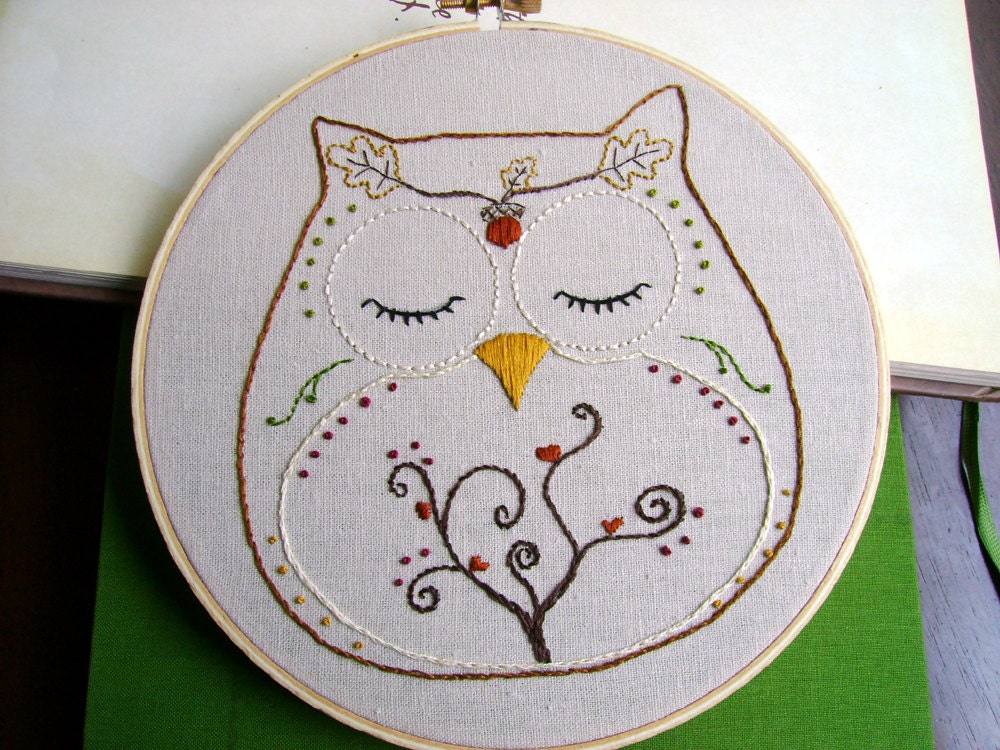 Embroidery Pattern PDF Owl Autumn and Fall Ohli the Owl