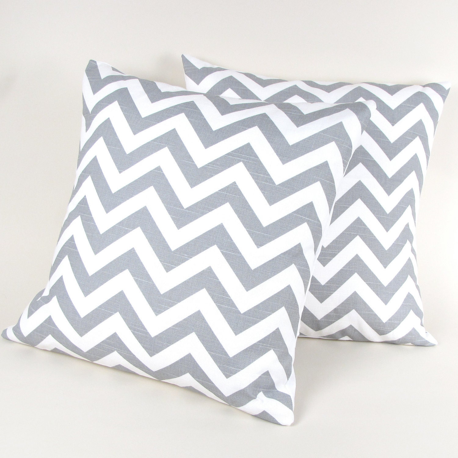 Gray and White Chevron Stripe Pillow Covers Set of Two 18"