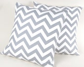 Gray and White Chevron Stripe Pillow Covers Set of Two 18"