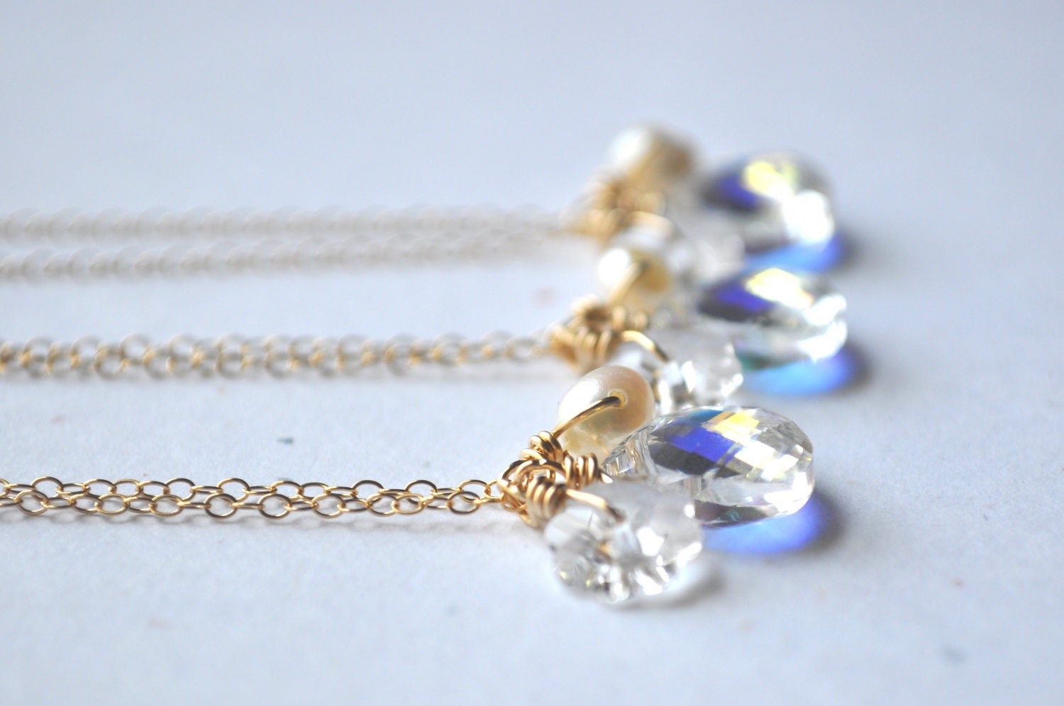 Bouquet - crystal & pearl cluster gold filled necklace - simple bridal or everyday jewelry - adencreations