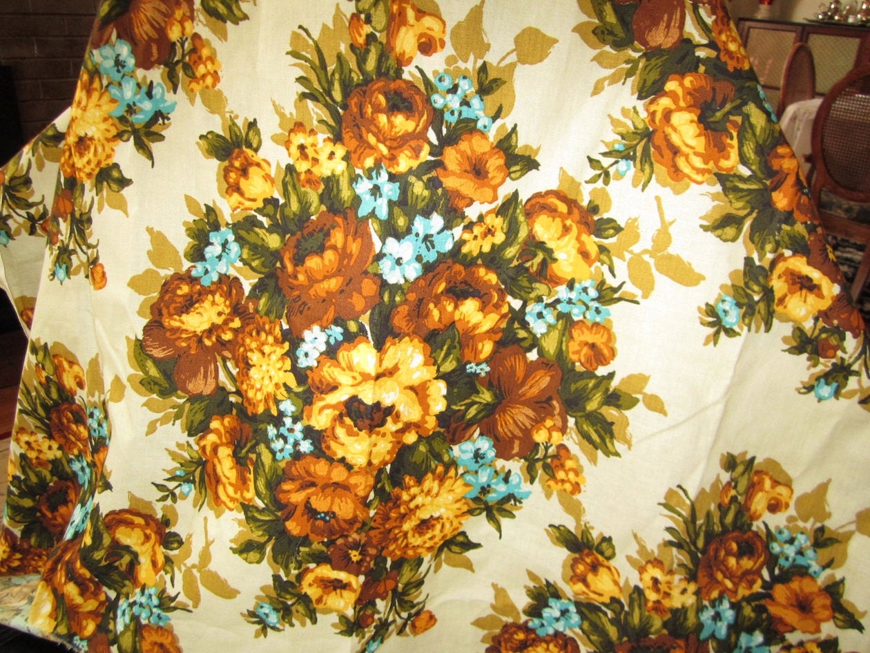Vintage Upholstery Fabric 3 Yards - Golds, Browns & Turquoise
