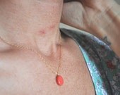 Coral Egg Necklace - pink glass, gold filled, oval, simple, modern, bright - adencreations