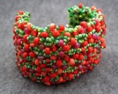 Beaded Cuff Bracelet - Strawberry Fields Forever by randomcreative on Etsy