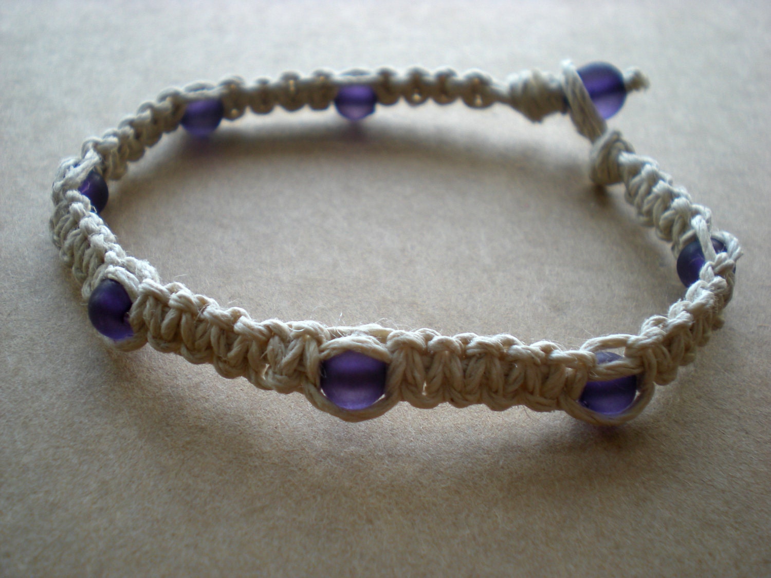 Hemp Bracelet with Purple Beads