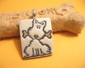Cute Dog Pendant Puppy with a Bone whimsical handmade polymer clay jewelry