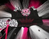 Hot Pink Princess BLING Tutu Set--Zebra Style-Matching jeweled flower