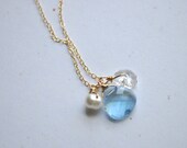 Bouquet Necklace - Aquamarine Blue Swarovski Crystal Freshwater Pearl & Gold Filled Cluster - Set of 3 - wedding jewelry