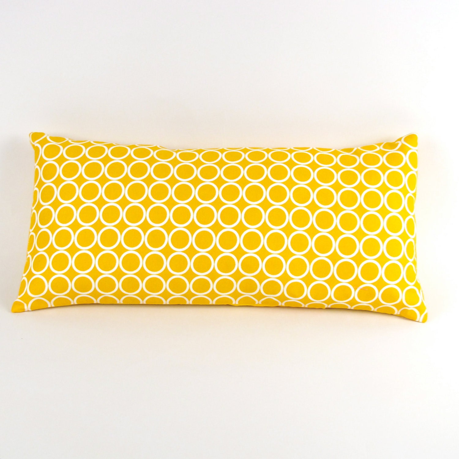 Yellow and White Circles Pillow 8" x 17"