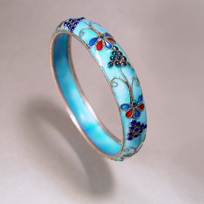 Chinese Enamel Poured Glass Bracelet Vintage Gripoix Style 1940s Jewelry