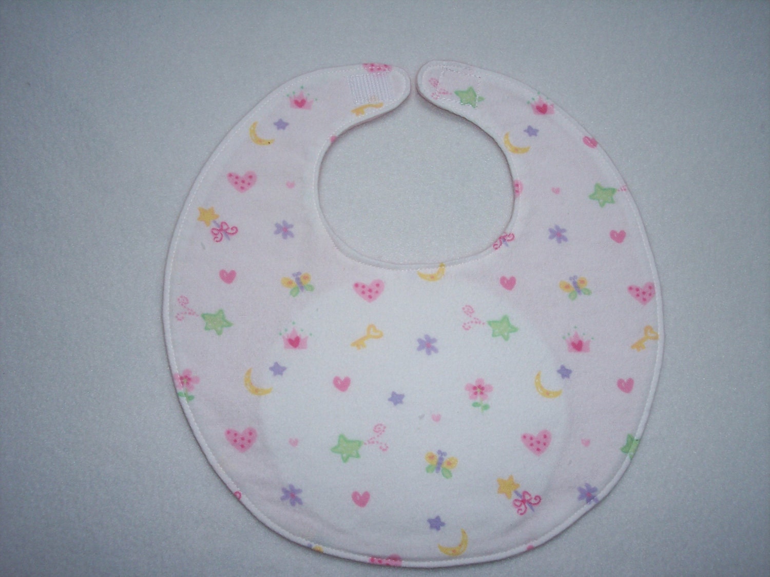 Baby Bib, four soft layers, reversible, sweet little stars, hearts and flowers