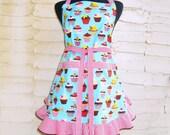 Cupcake Apron,  Retro Full Hostess Style with Candy Stripe Ruffle