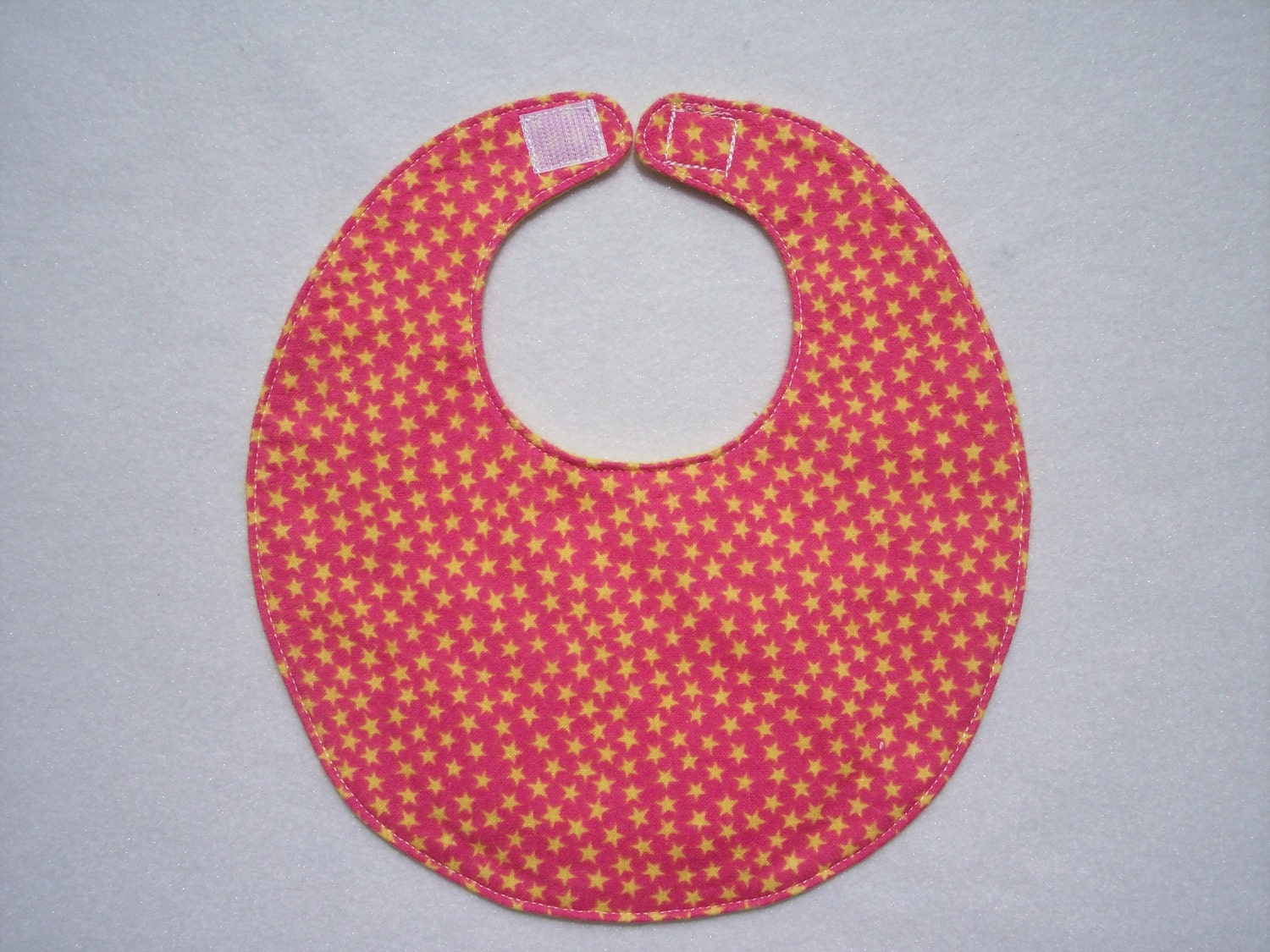Baby Bibs, four soft layers, reversible, hot pink with yellow stars