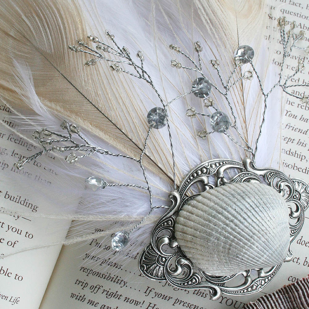 CRYSTAL SANDS Beach Wedding Ocean Bridal Feather Fascinator Photo Prop