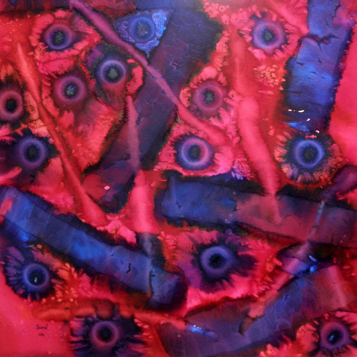 Attractive RED and PINK  -- Square 14 inches -- 35cm Original Abstract Painting By Dhanat